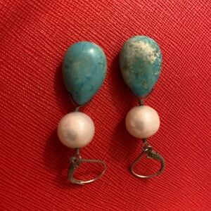 Daniel Espinosa vintage authentic turquoise real stones and pearls earrings .